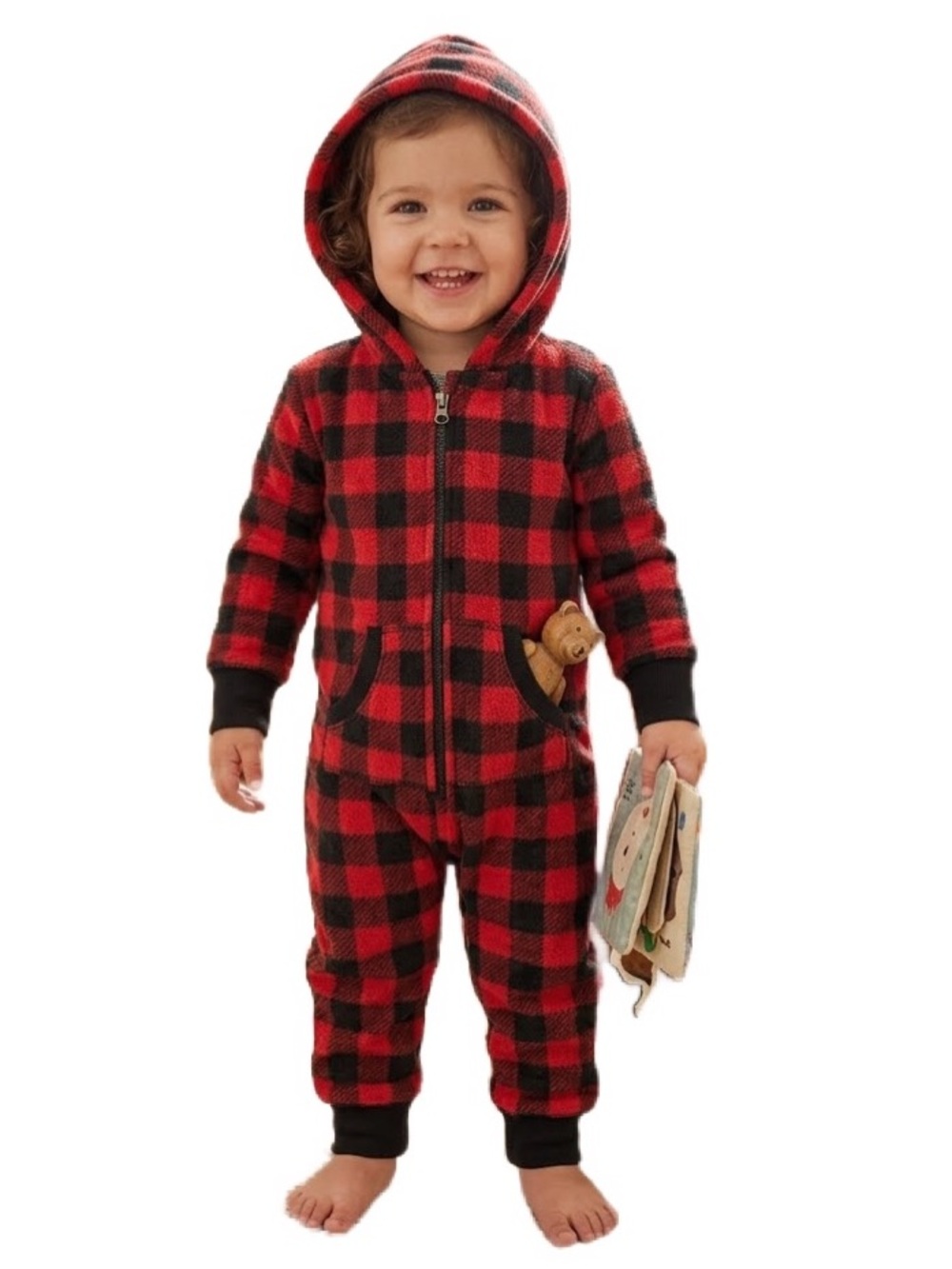 Little Blue House Red Plaid Hooded One Piece Size 2T
